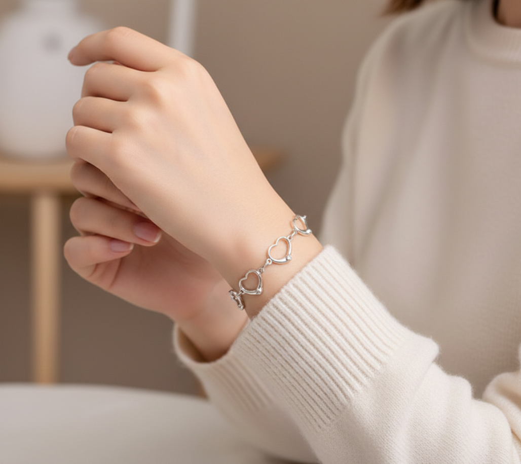 Silver Heart and Stone Bracelet