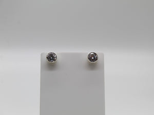 Round Zirconia Stud Silver Earrings