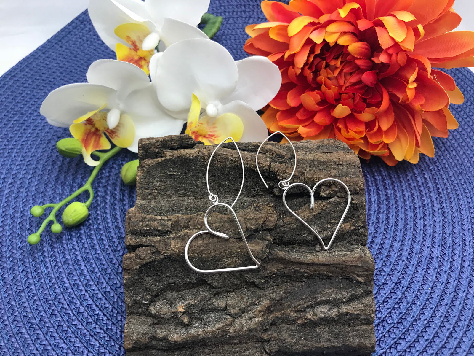 Heart Silhouette Long Sterling Silver Earrings