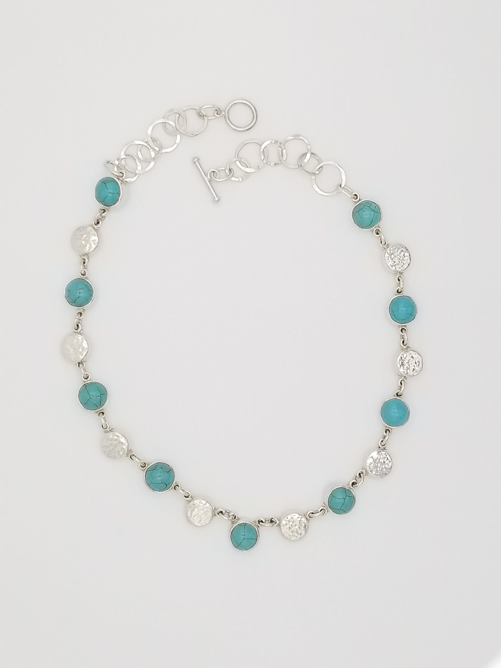 Linked Discs and Stones Silver Necklace