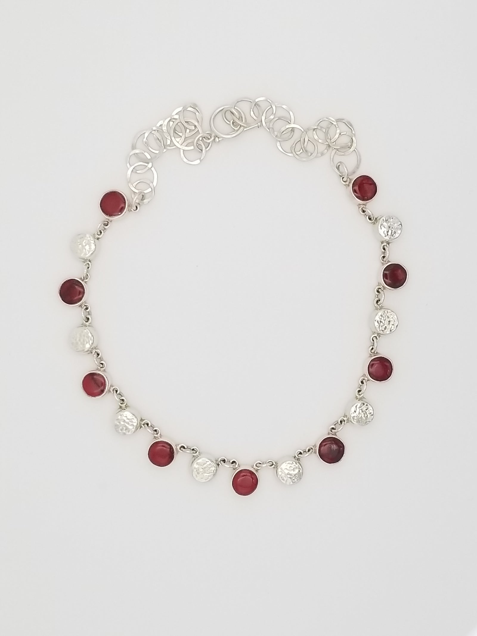 Linked Discs and Stones Silver Necklace