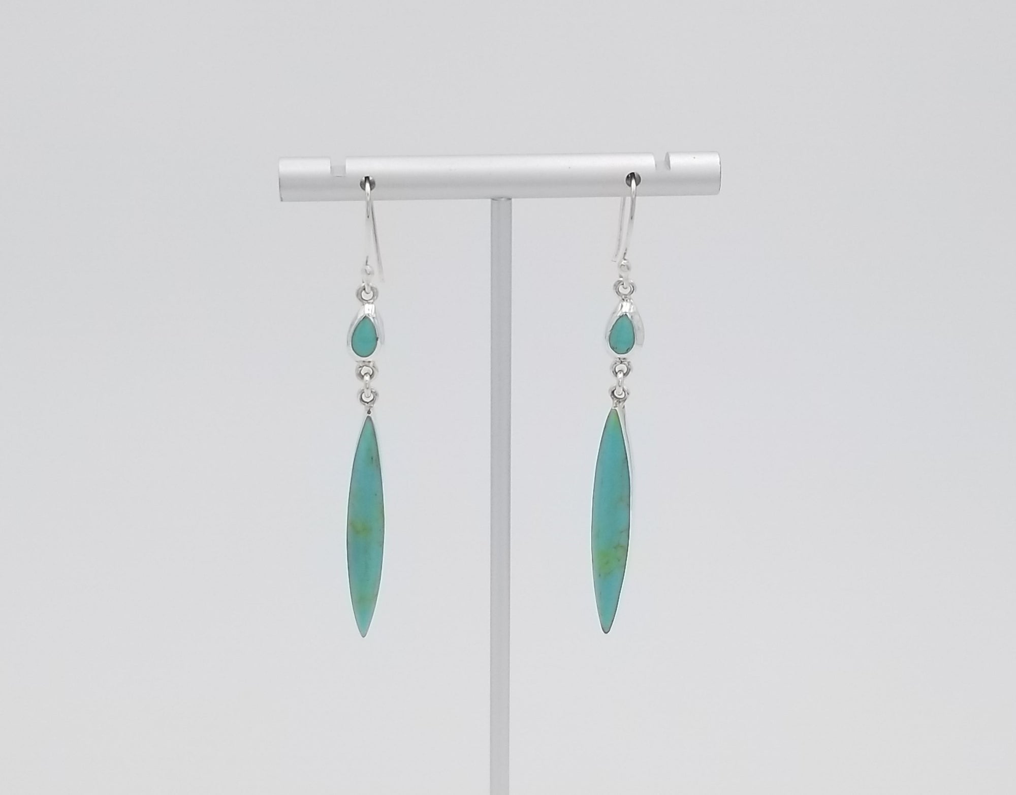 Turquoise Long Drop Silver Earrings