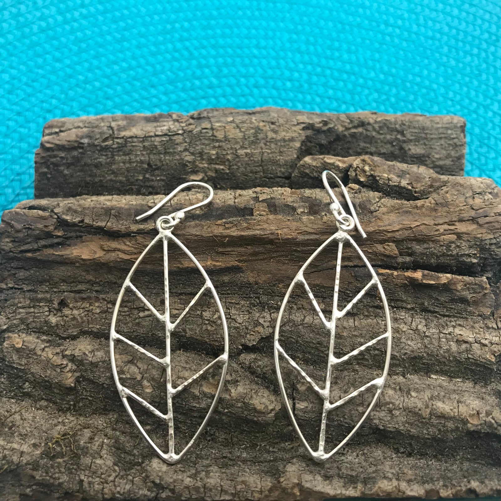 Hammered Leaf Silver Earrings