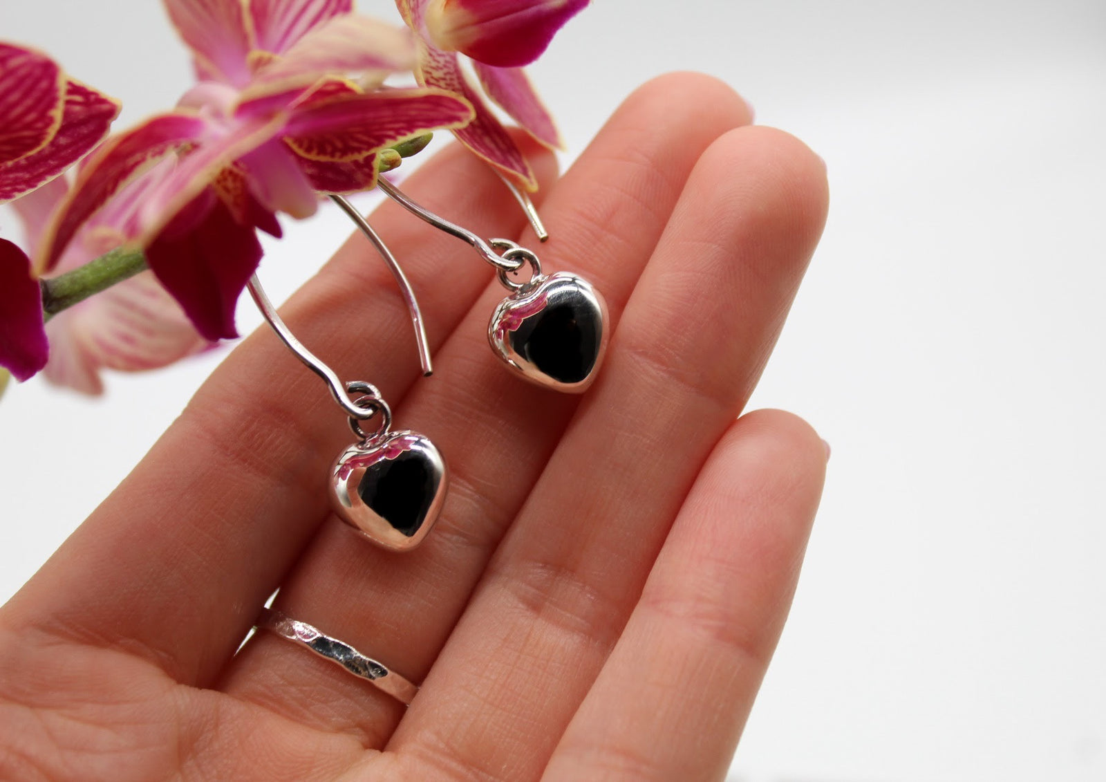 Short Heart French Wire Hook Silver Earrings