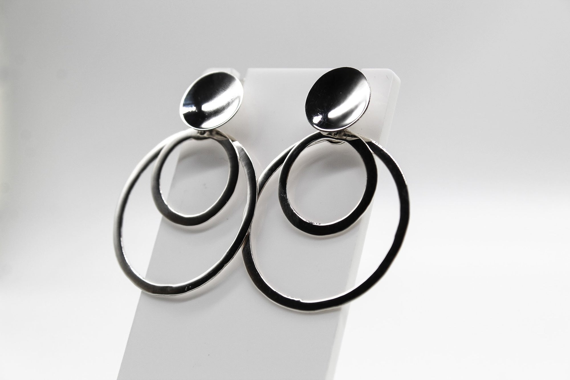Double Rings Stud Silver Earrings