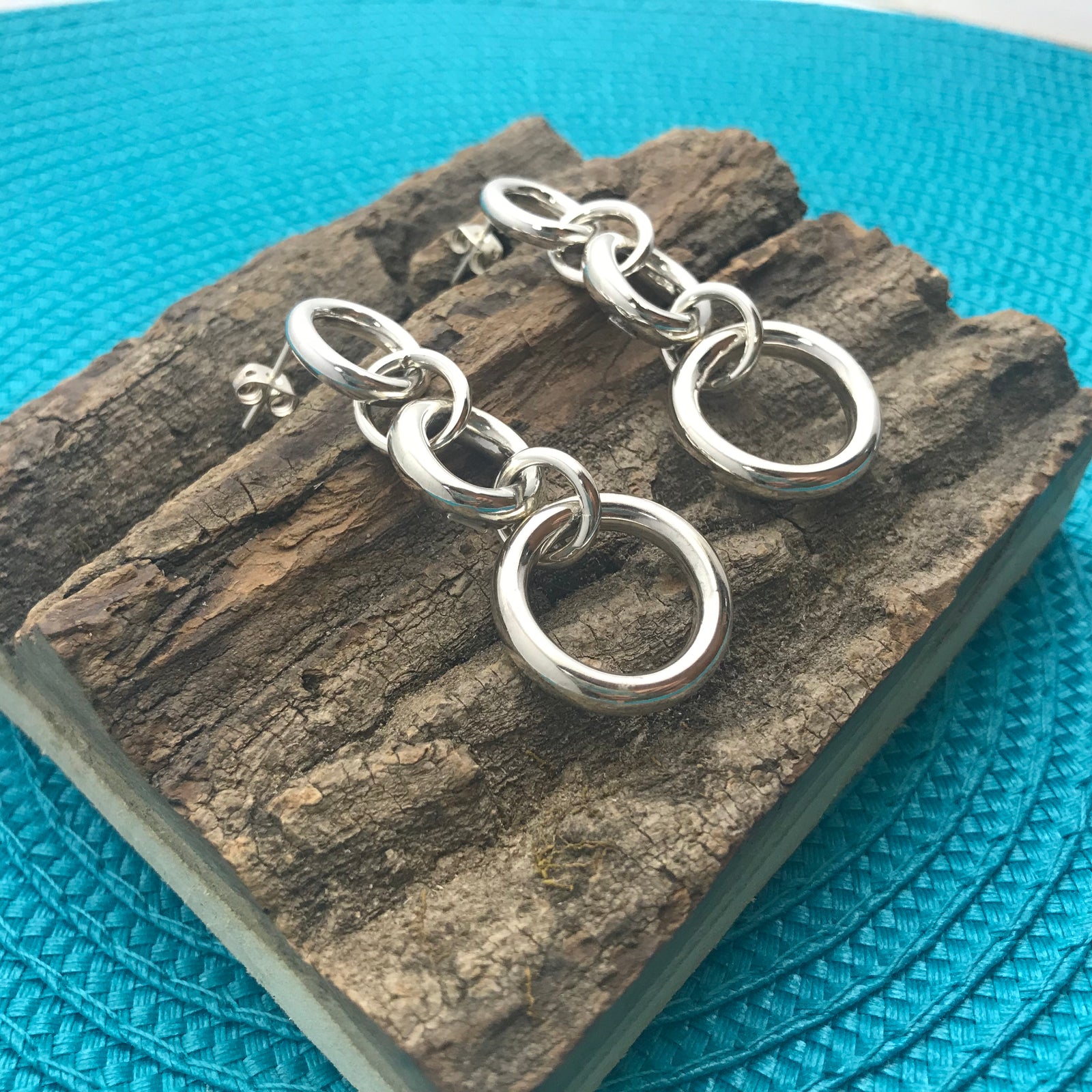 Staggered Rings Silver Earrings
