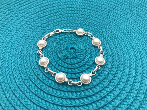 Linked Pearl and Zirconia Silver Bracelet