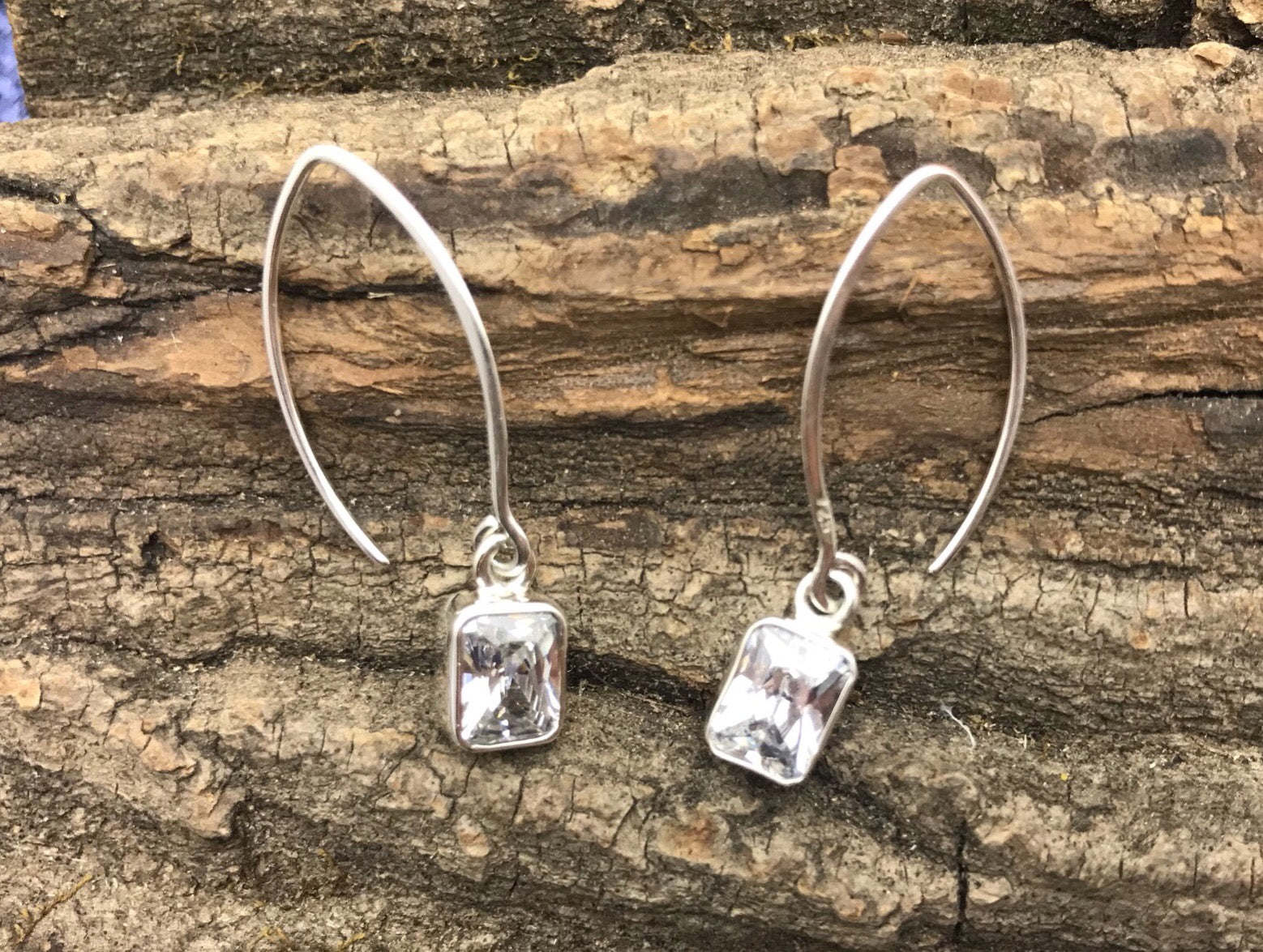 Rectangle Zirconia French Hook Silver Earrings