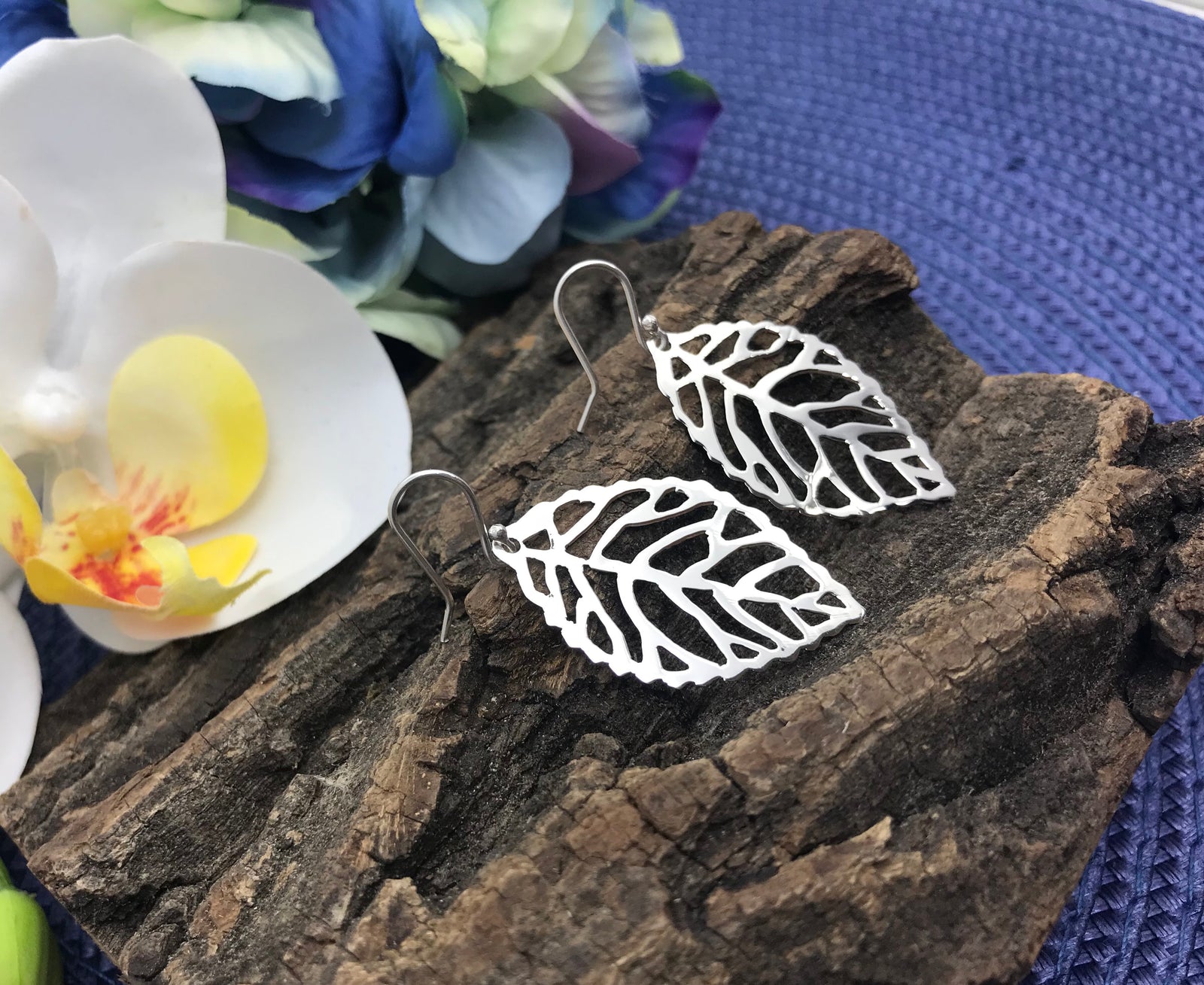 Rose Leaf Silver Earrings