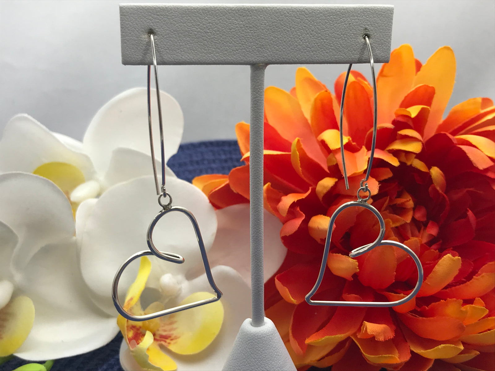 Heart Silhouette Long Sterling Silver Earrings