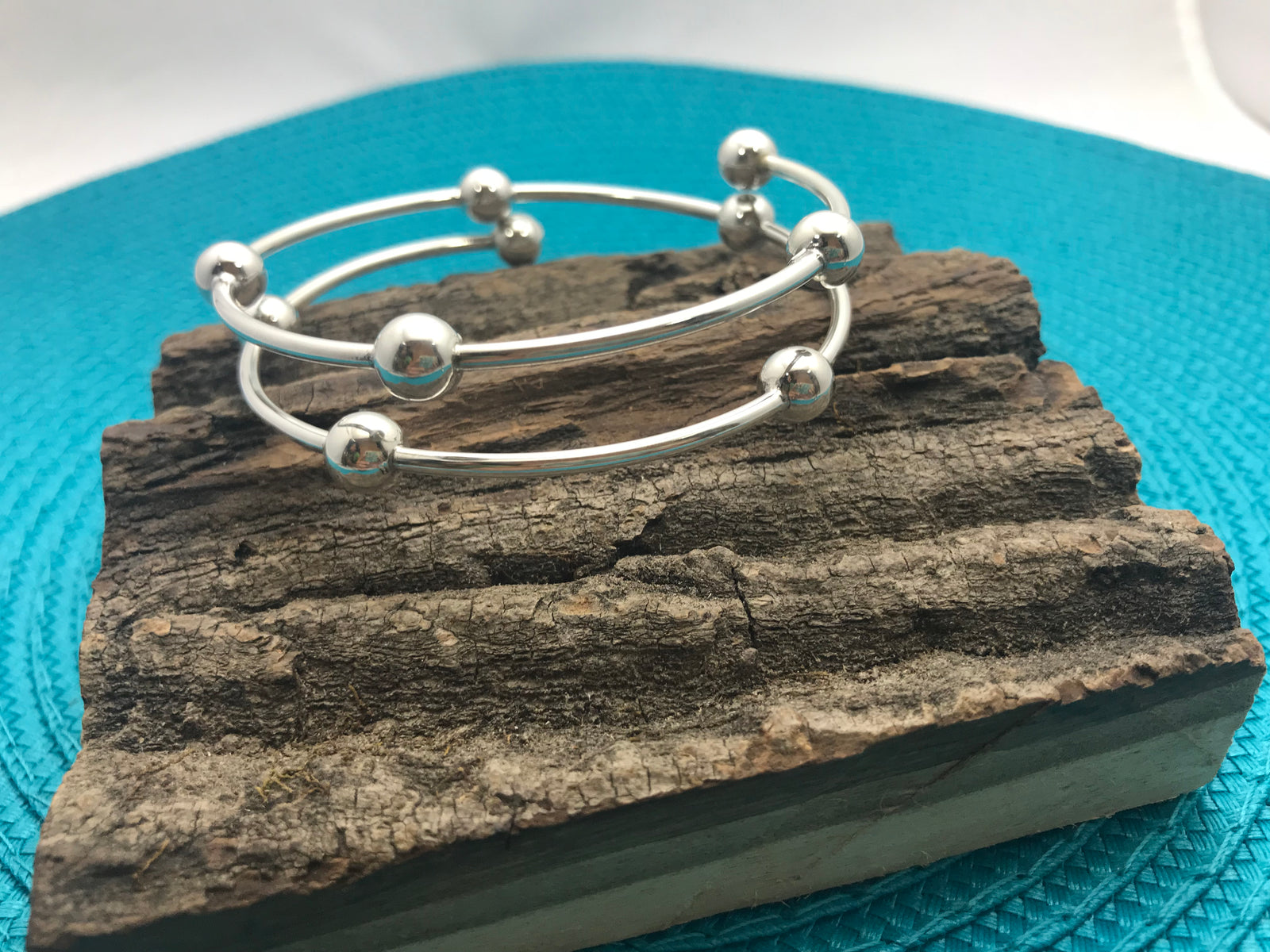 Spiral Silver Cuff with balls