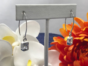 Rectangle Zirconia French Hook Silver Earrings