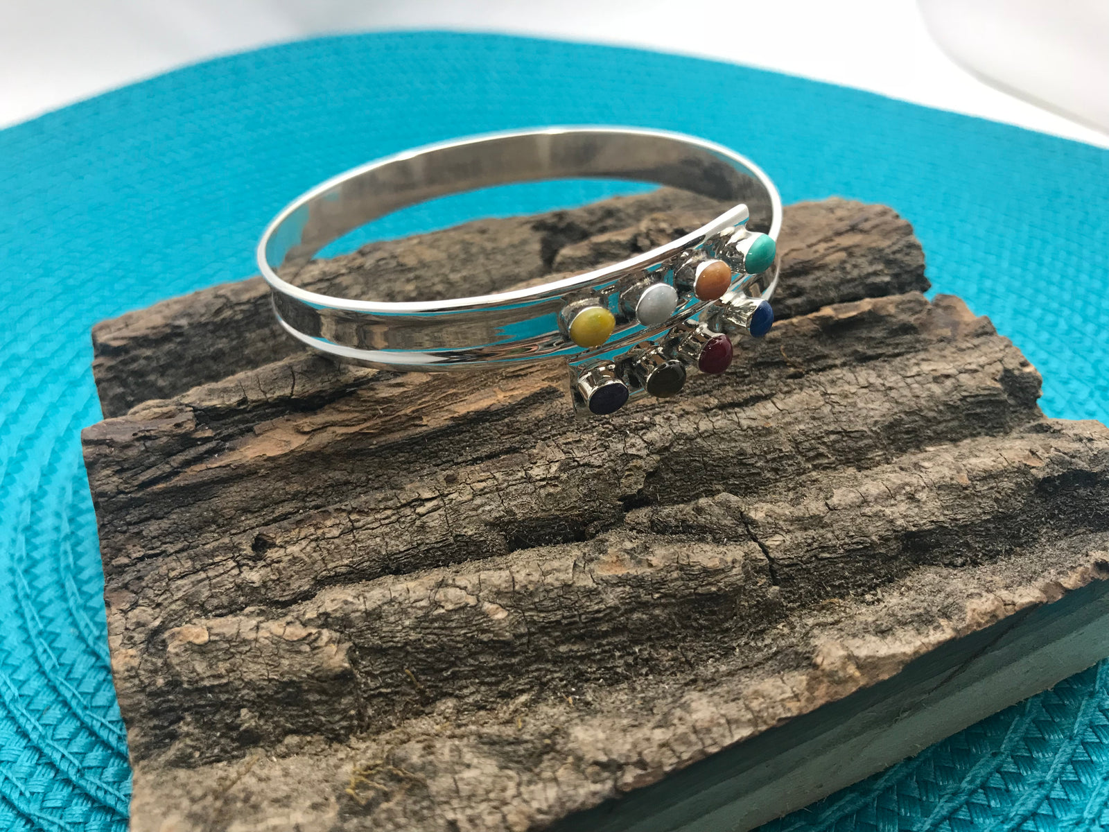 Color Stones Silver Bangle
