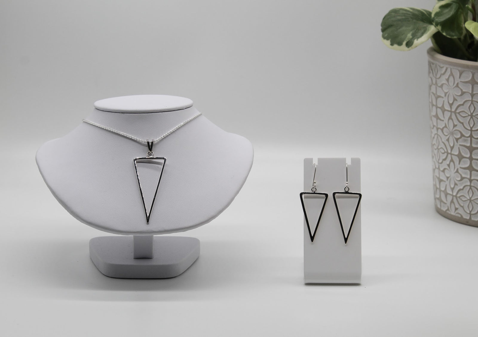 Inverted Triangle Hook Silver Earrings