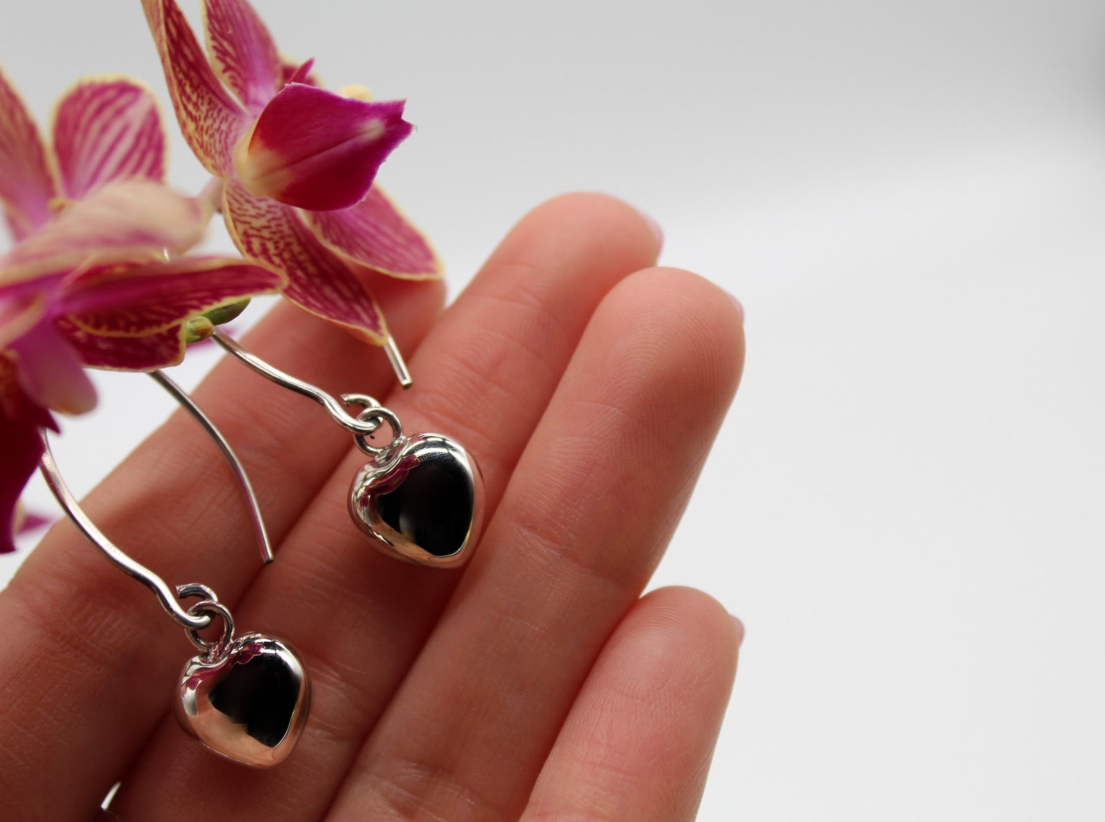 Short Heart French Wire Hook Silver Earrings