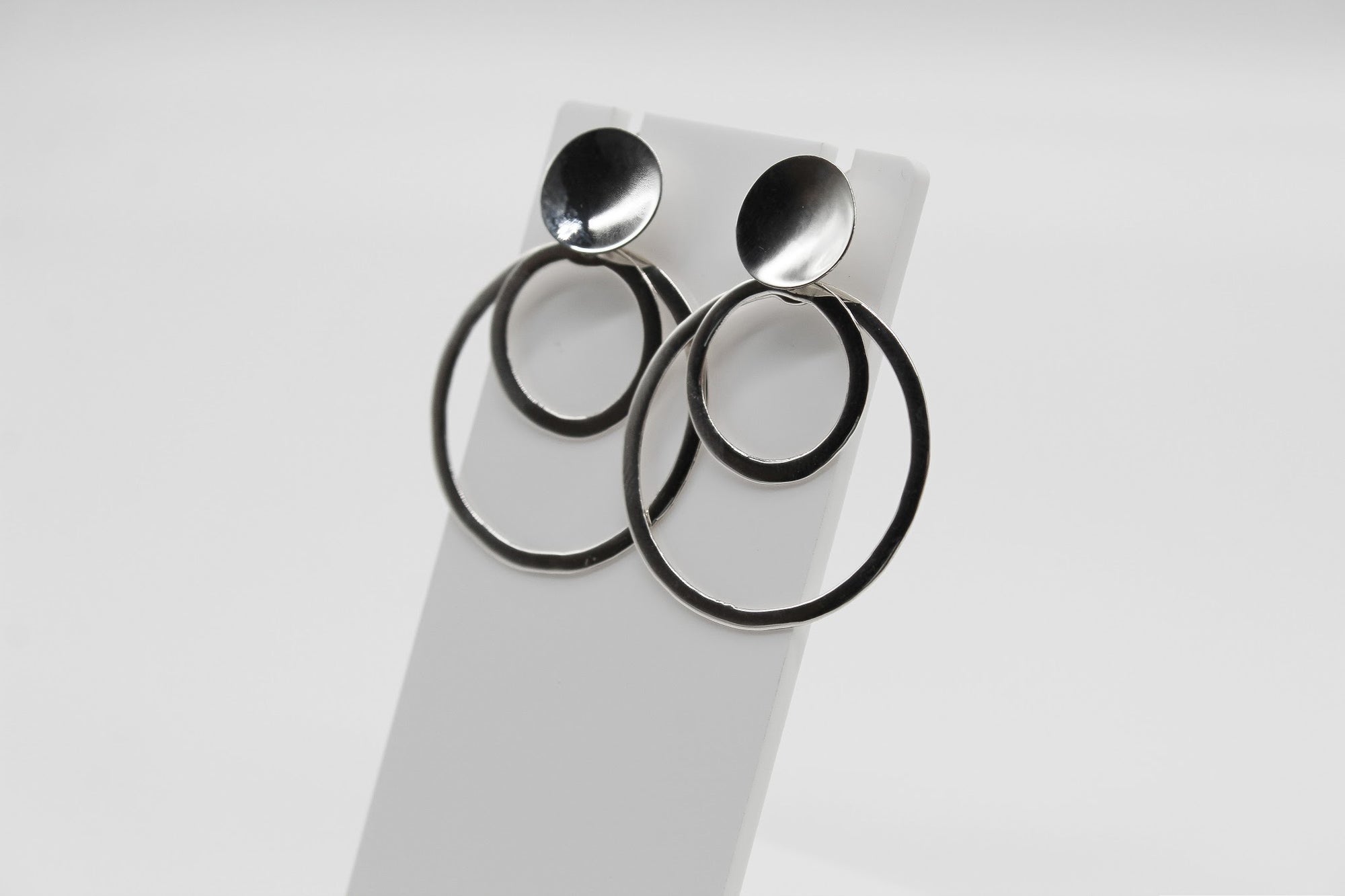 Double Rings Stud Silver Earrings