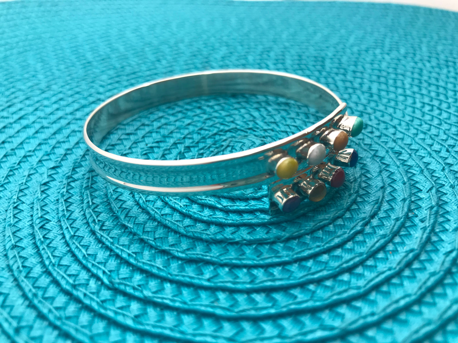 Color Stones Silver Bangle
