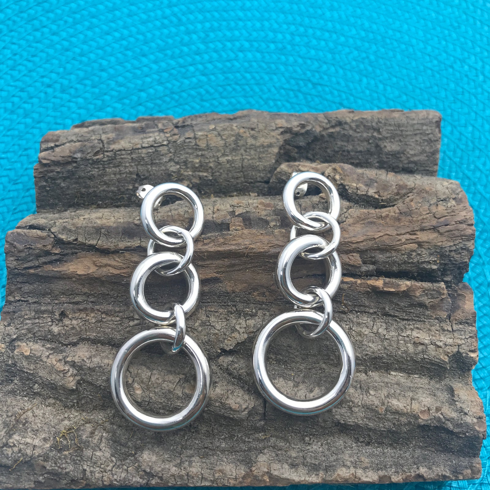 Staggered Rings Silver Earrings