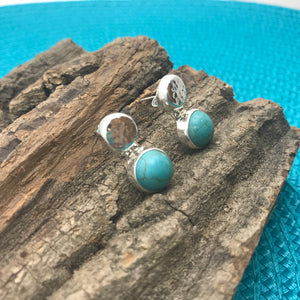 Hammered Silver and  Pearl, Turquoise or Red Stone Earrings