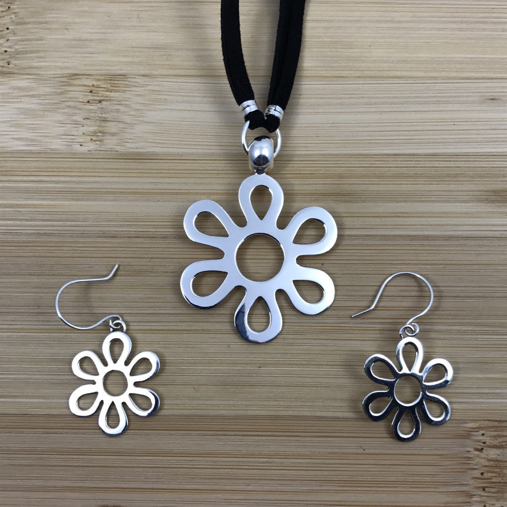 Flower Pendant and Earrings Set