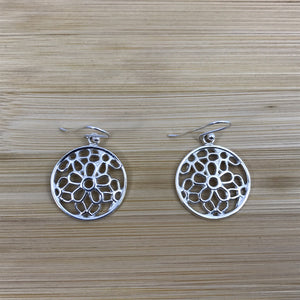Daisies Round Medal Silver Earrings