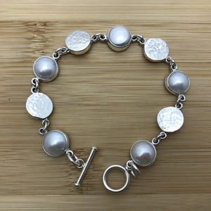 Linked Discs and Stones Silver Bracelet