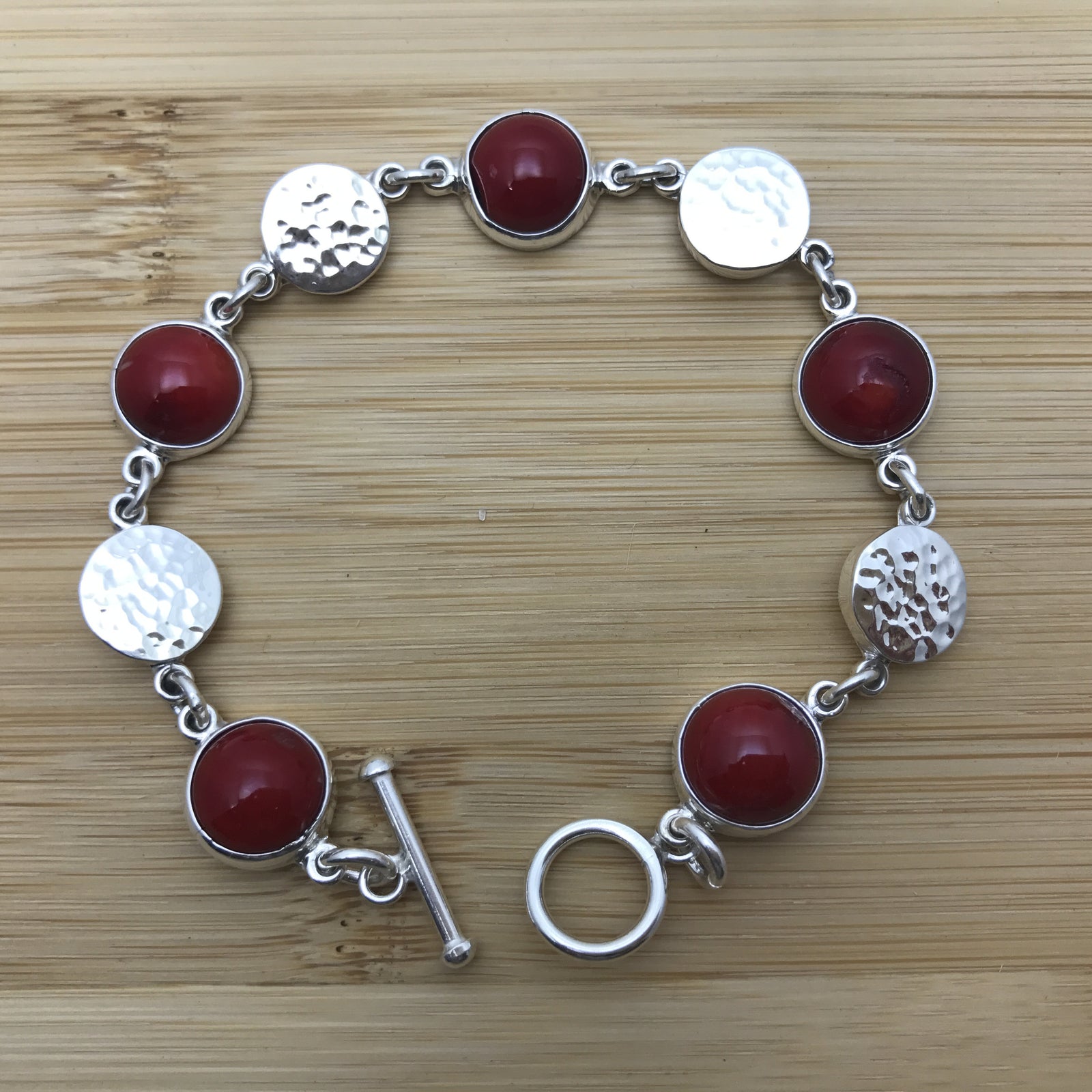 Linked Discs and Stones Silver Bracelet