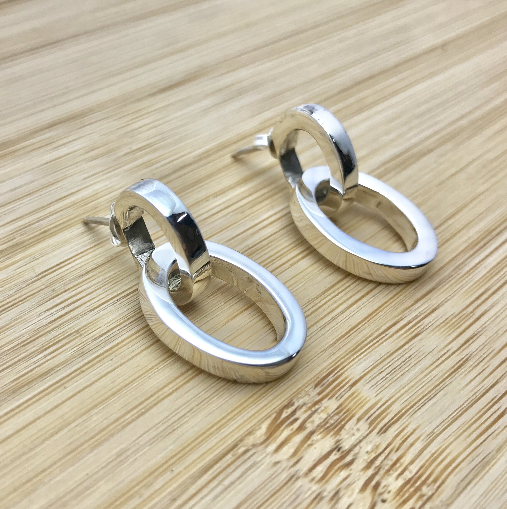 Double Ovals Silver Earrings