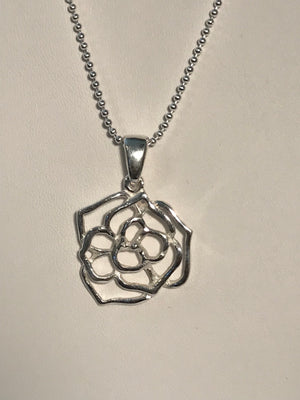 Rose Flower Sterling Silver Necklace and Earrings Set