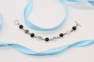 Linked Discs and Stones Silver Bracelet