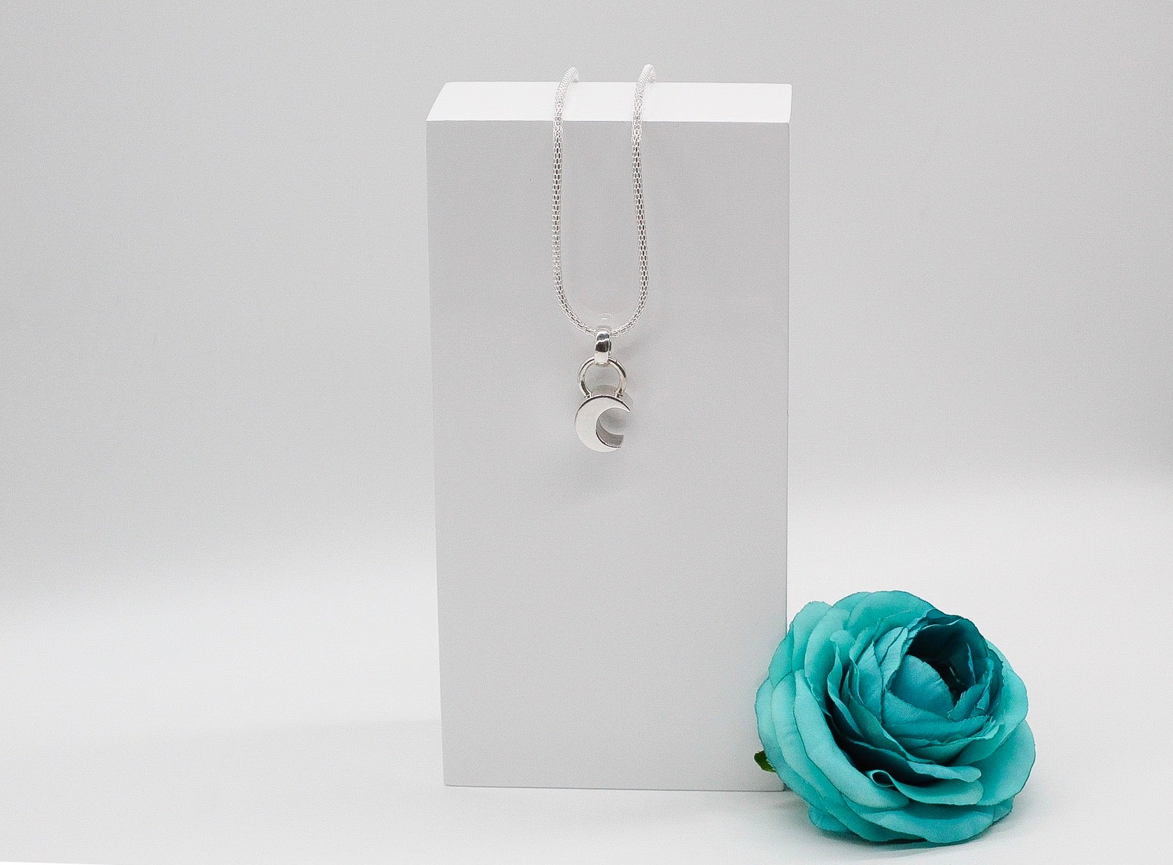 3D Moon Sterling Silver Necklace