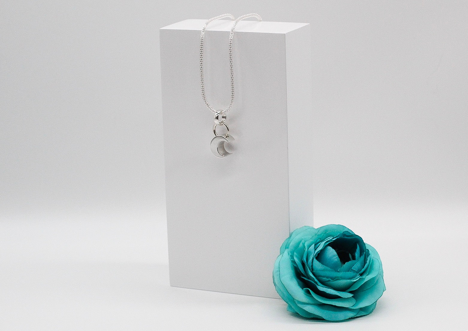 3D Moon Sterling Silver Necklace