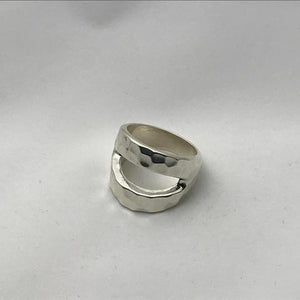 Double Band V Ring Hammered Ring