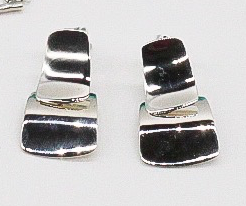 Double Curved Slab Stud Silver Earrings