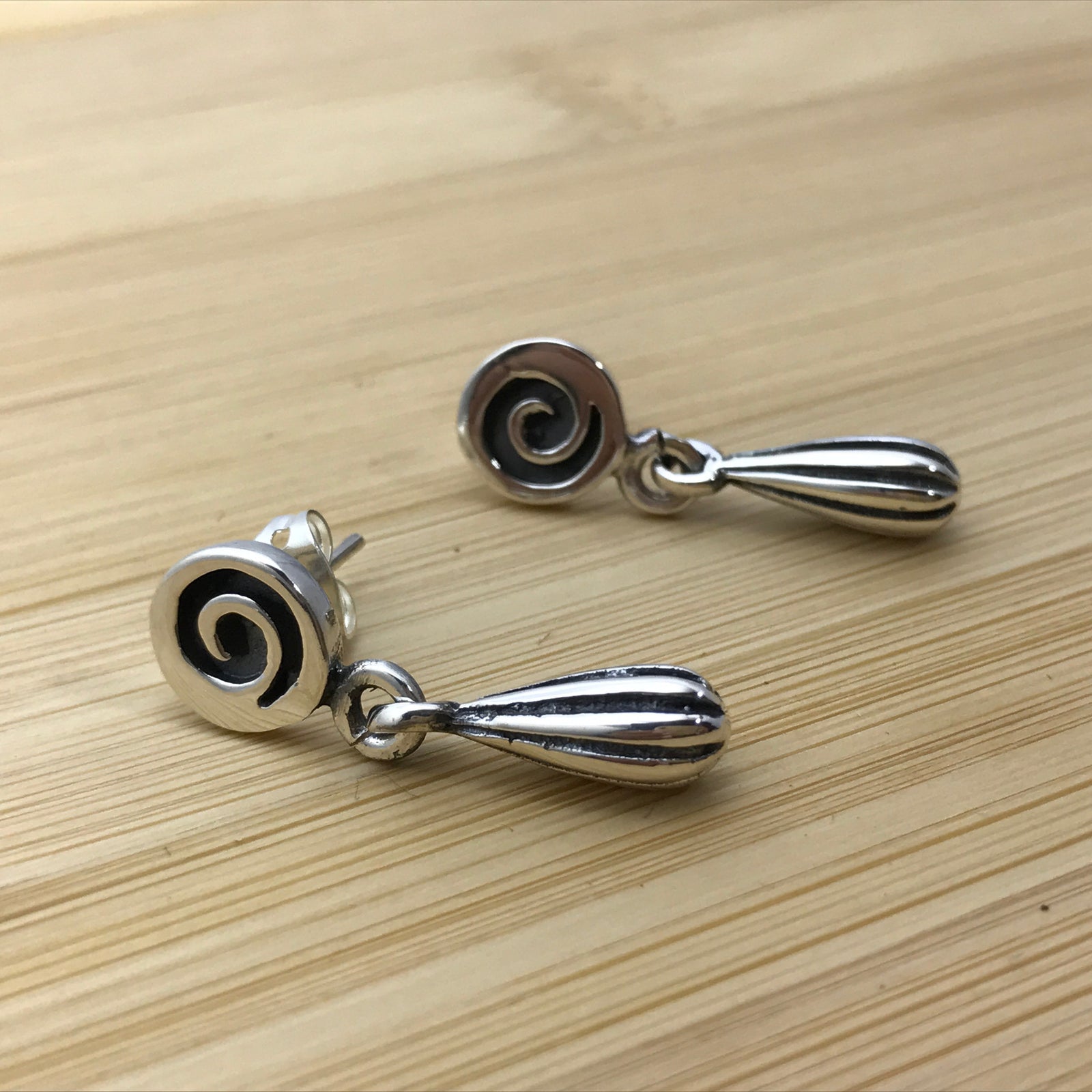 Swirl and Drop Silver Earrings
