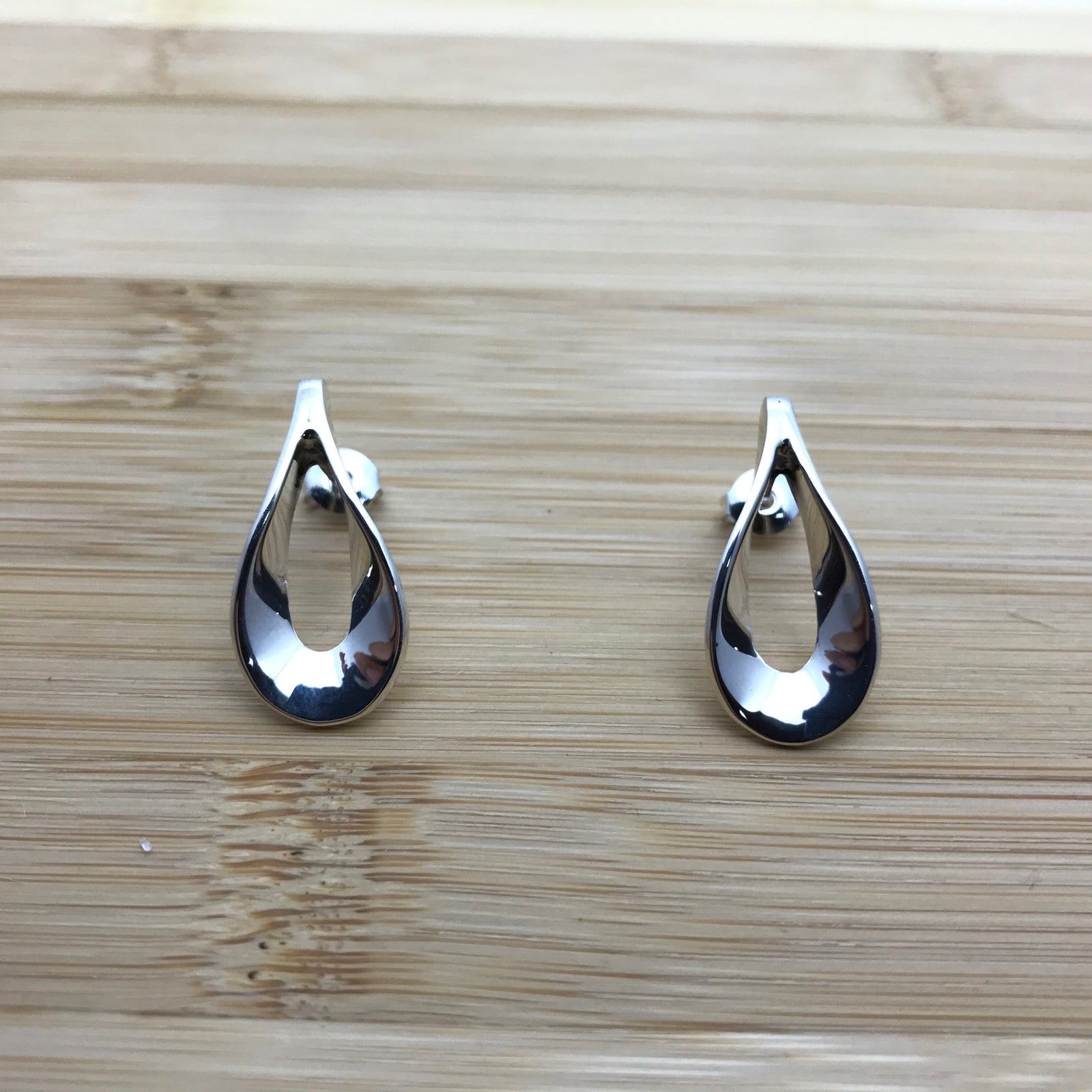 Open Drop Curved Silver Earrings