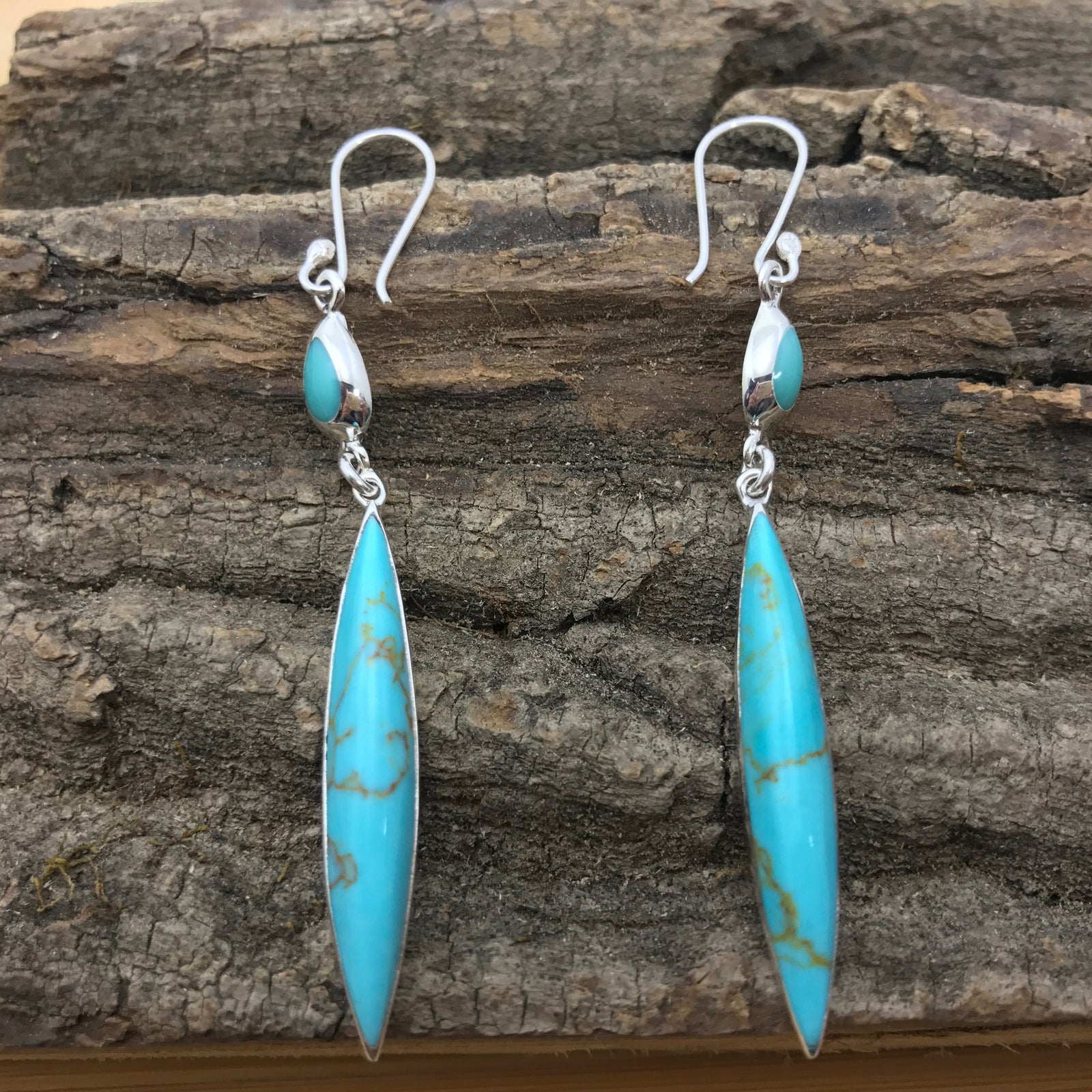 Turquoise Long Drop Silver Earrings