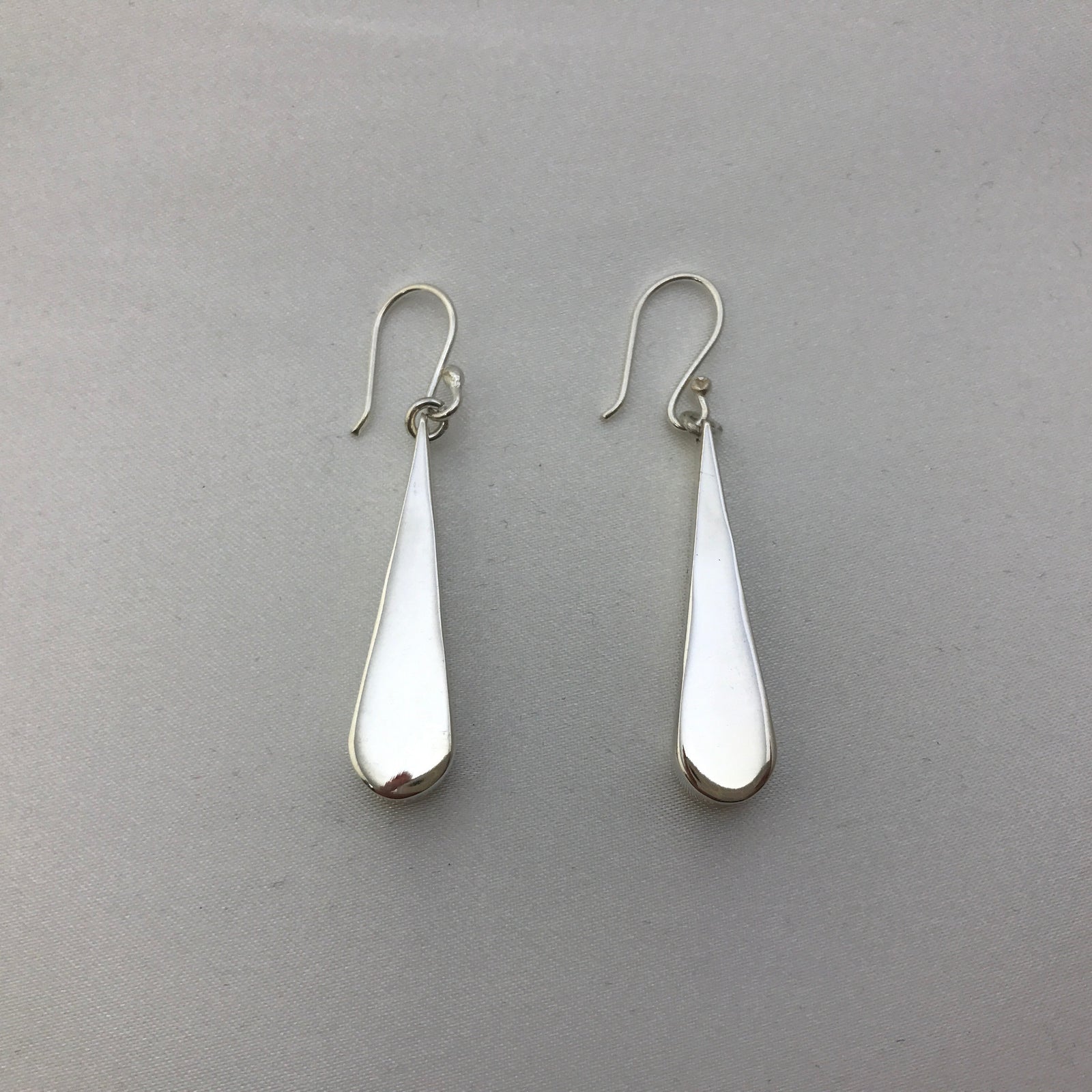 Flat Drop Shape Silver Earrings