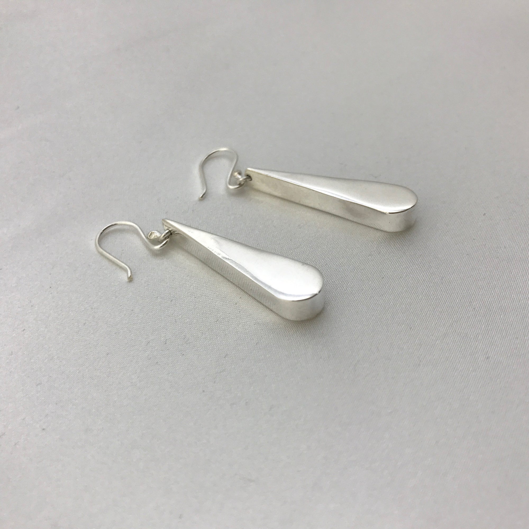 Flat Drop Shape Silver Earrings