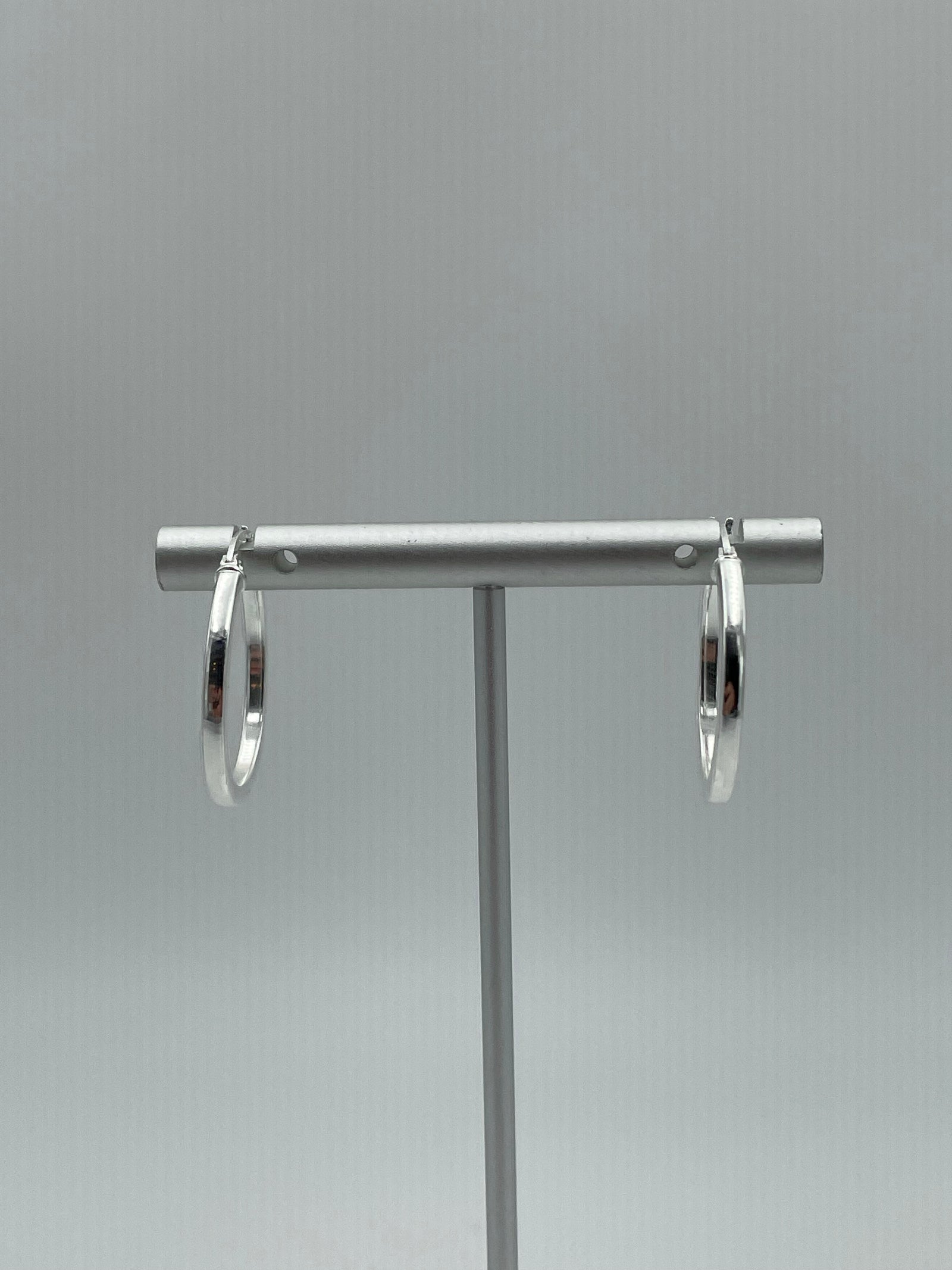 Medium Squared Hoop Silver Earrings