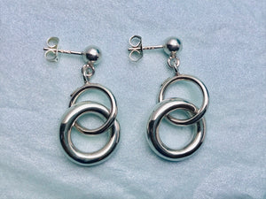 Double Circle Stud Silver Earrings