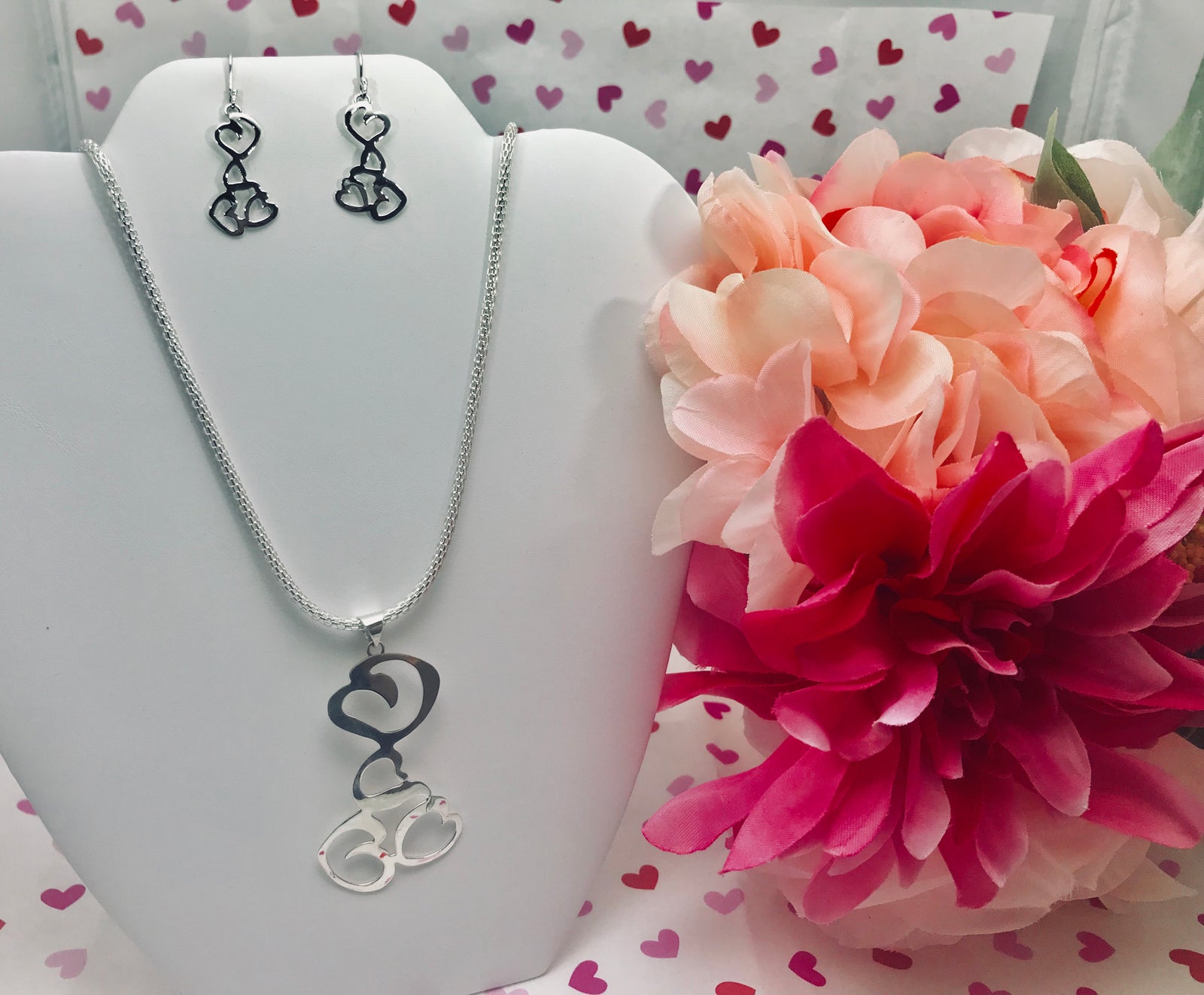 Multiple Hearts Necklace and Earrings Set