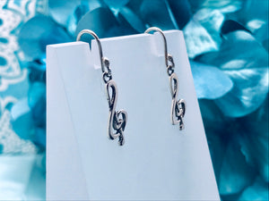 Musical Note Hook Silver Earrings