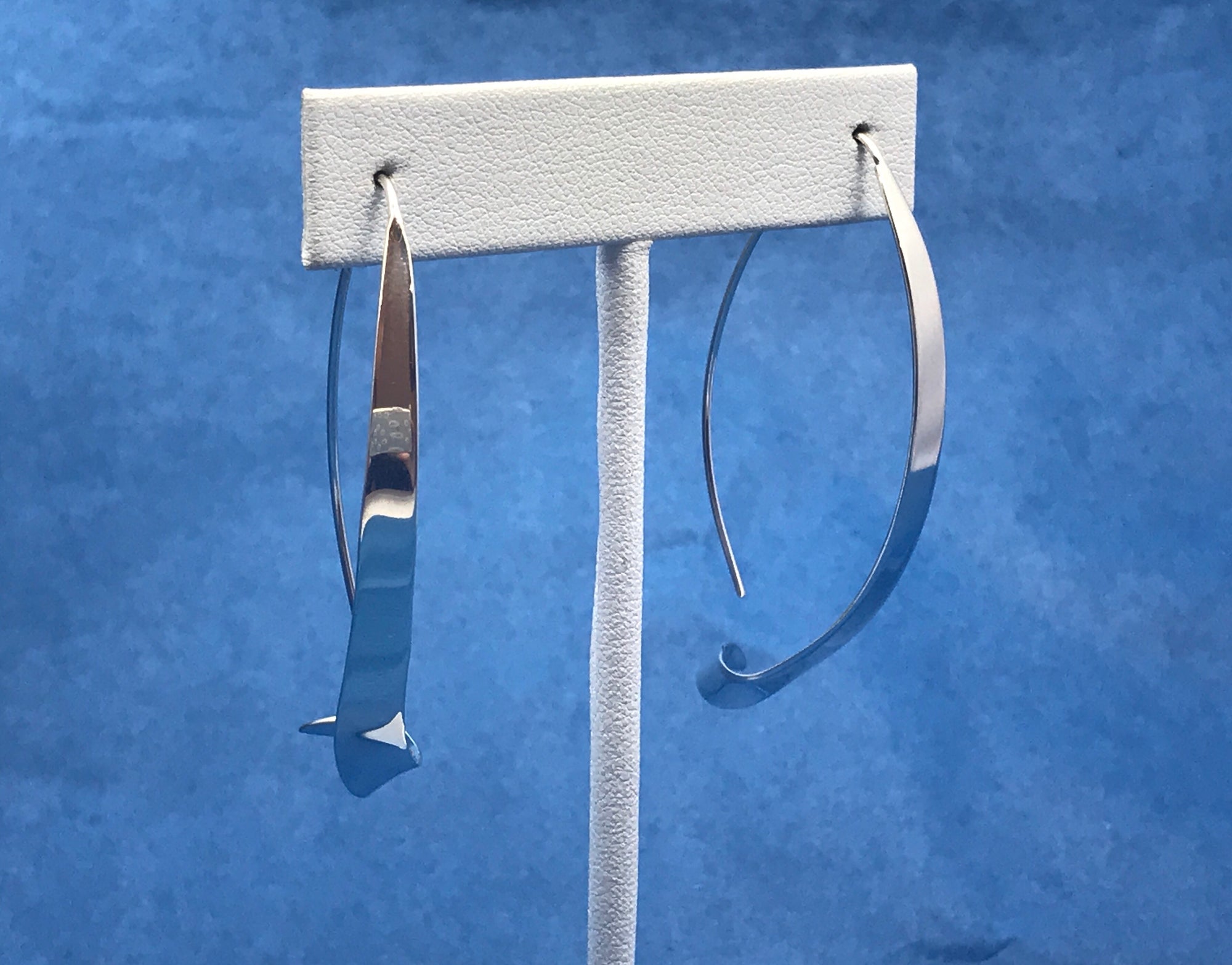 Ribbon French Wire Hook Silver Earrings