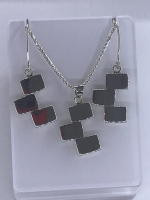 Modern Rectangle Silver Pendant and Earrings Set