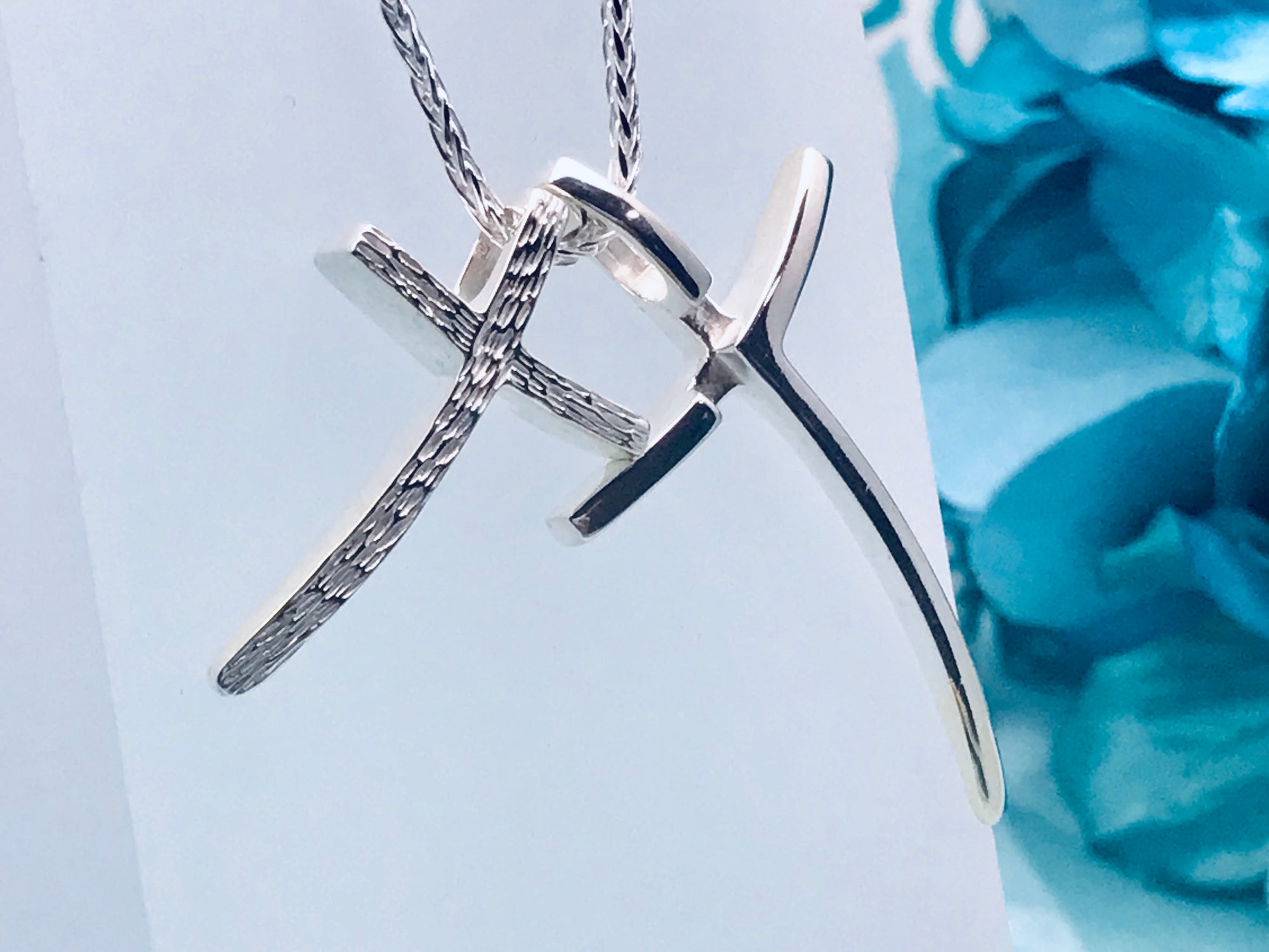 Double cross silver necklace Spiga chain