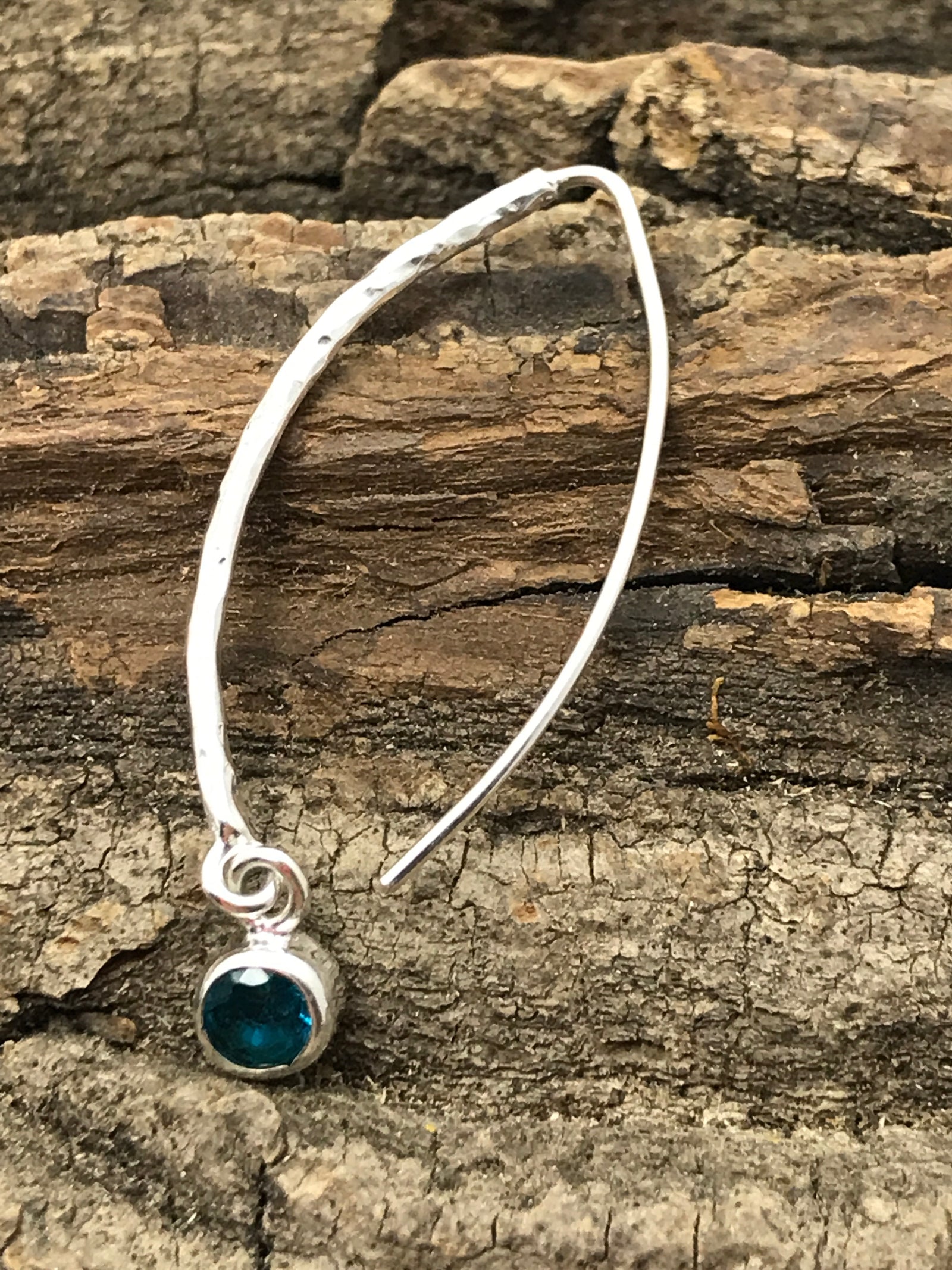 French Wire Hook  Blue Stone Silver Earrings