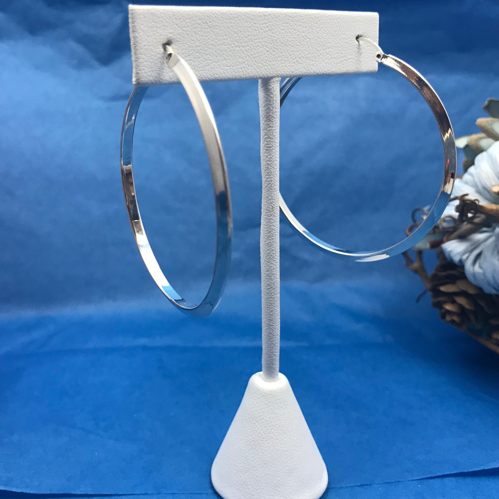 Triangular 2 Inch Silver Hoop Earrings