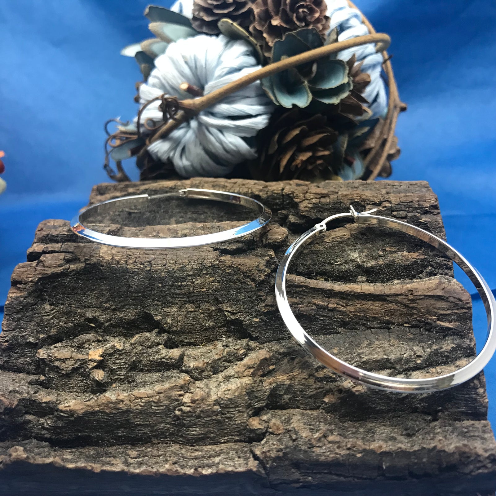 Triangular 2 Inch Silver Hoop Earrings