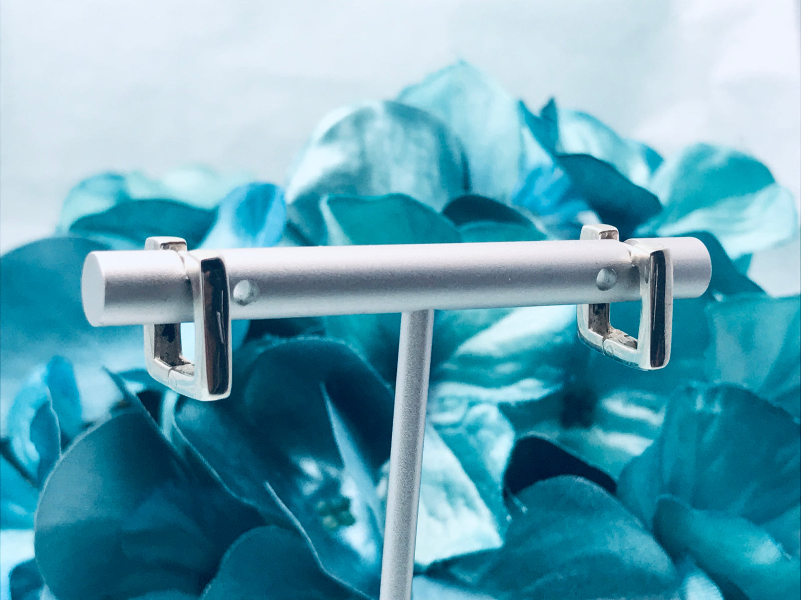 Squared Huggies Silver Earrings